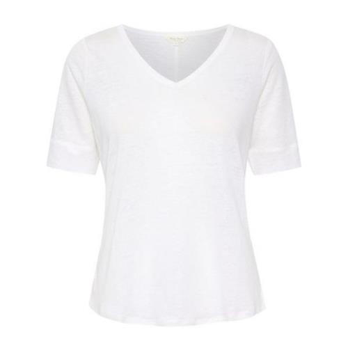 Hvid Linned V-Hals T-Shirt