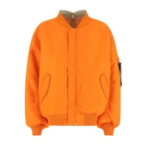Orange nylon vendbar foret oversized jakke med quiltet vendbar oversiz...