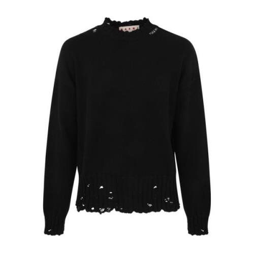 Boxy Fit Crew Neck Sweater med Håndlavet Logo Broderi