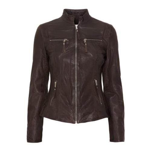 Notyz Biker Læderjakke W. Collar Skind 1132Rf Almond Brown W. Silver A...