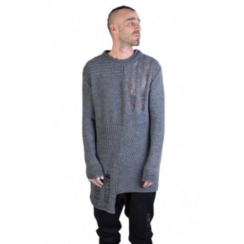 Lang grå patch sweater til mænd
