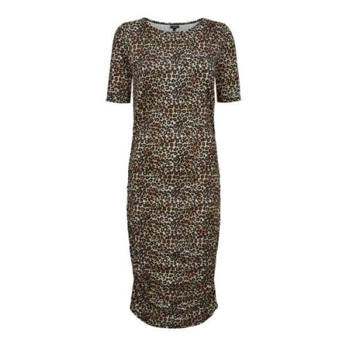 Leopardmønstret lang kjole til kvinder