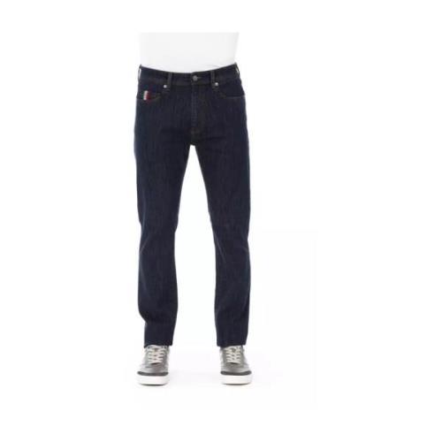 Moderne Blå Bomuld Jeans med Logo Knap