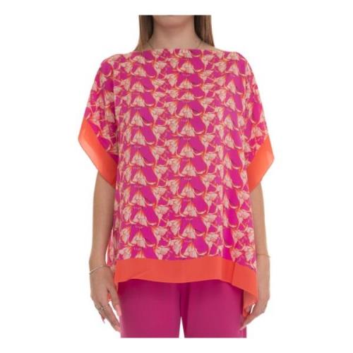 Blomsterprint Silke Bådformet Poncho