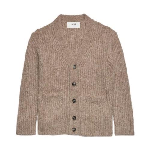 Beige V-Hals Ribstrik Cardigan