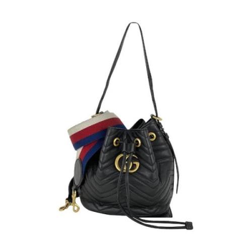 Brugt Sort Gucci Sylvie Web GG Marmont Bucket Taske