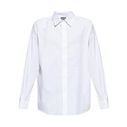 Hvid Bomuldsskjorte med Knapper og Logo Broderi