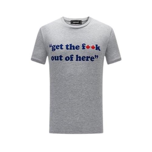 Kortærmet Grå T-shirt med Blå Skrift