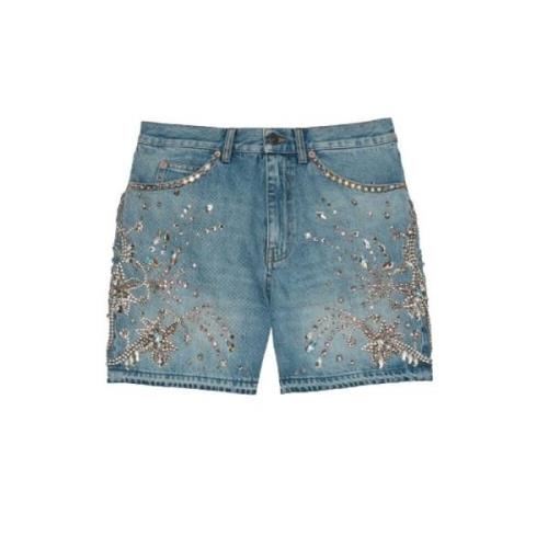 Denim shorts med krystalpynt