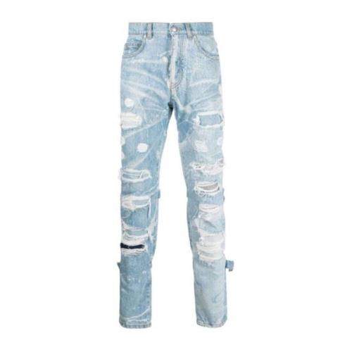 Slim Fit Jeans i 100% bomuld med slidte detaljer