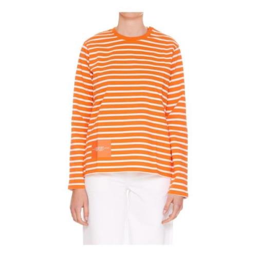 Orange Stribet Sweater med Rund Hals