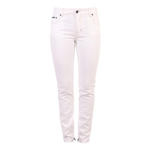 Hvide Jeans med knap- og lynlåslukning