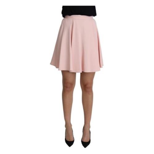 Pink Tuck Pleat Flare A-line Mini Skirt