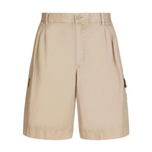 Beige Casual Shorts med Guld-Tone Logo Plaque