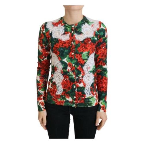 Multifarvet Uld Blomstret Cardigan Sweater