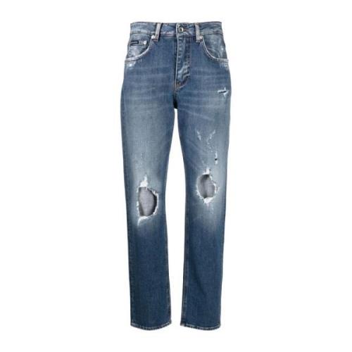 Blå Slidte Straight Jeans