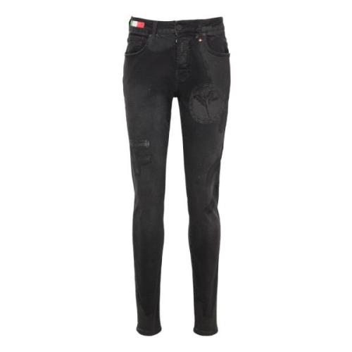 Vintage Slim-Fit Destroyed Jeans med Logopatch Cecchelin