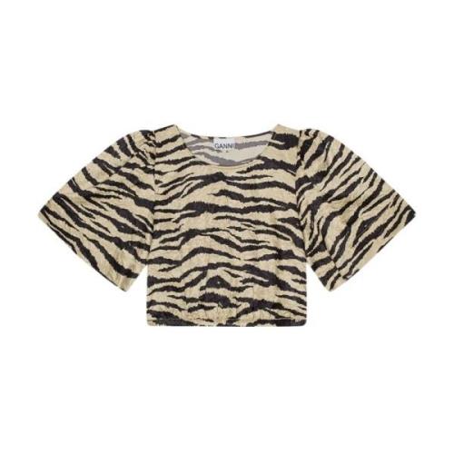 Zebra Printet Krøllet Cropped T-Shirt