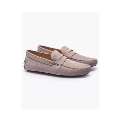 Beige Nubuck Moccasins med Syet Klap og Platform - Størrelse 7 1/2