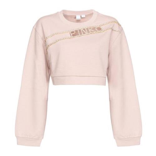 Cropped sweatshirt med rhinsten logo