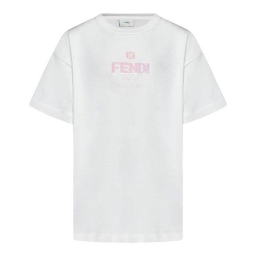 Piger Ribbet Crewneck T-Shirt med Pink Pailletter