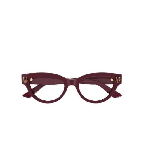 Burgundy Cateye Acetate Damebriller med Panthère Hoved