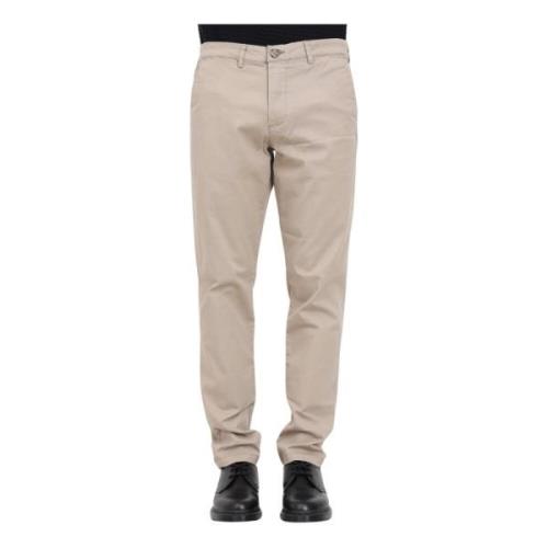 Beige Slim Fit Bukser med Lynlås og Knappelukning