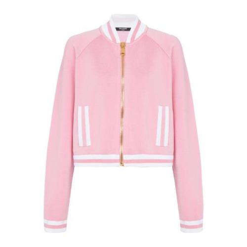 Cropped knitted varsity jacket with striped details