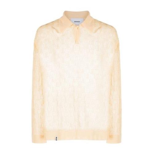 Ivory Hvid Open-Knit Polo Shirt