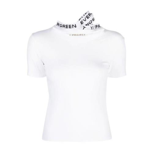 Hvid Tætsiddende T-Shirt med Tre Kraver