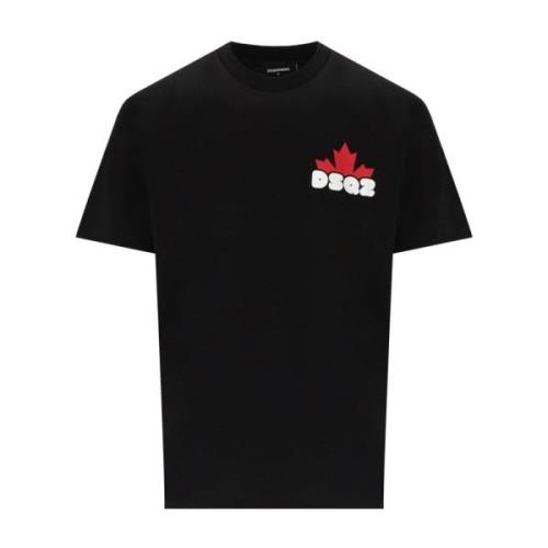 Løstsiddende Sort T-Shirt med Logo Print