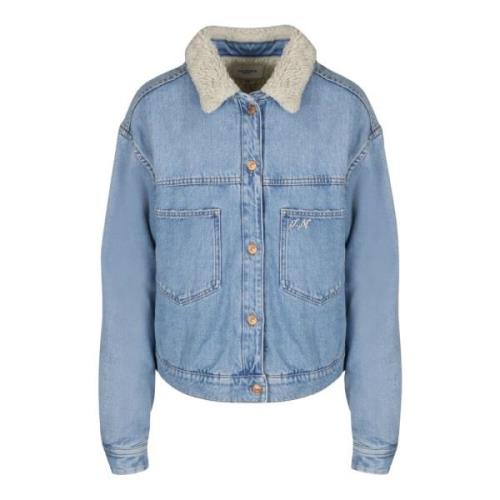 Lysblå Denim Shearling Jakke