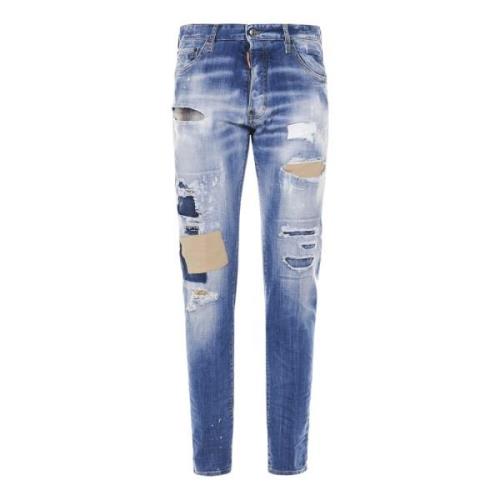 Slim-fit Jeans i blå med bleach-effect finish