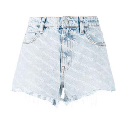 Logo Print High-Waisted Denim Shorts