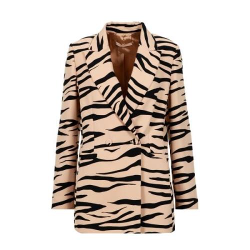 Zebra Motif Blazer Kvinder Stilfuld Jakke