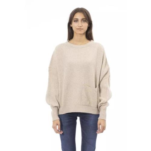 Beige Uld Sweater med Crew Neck