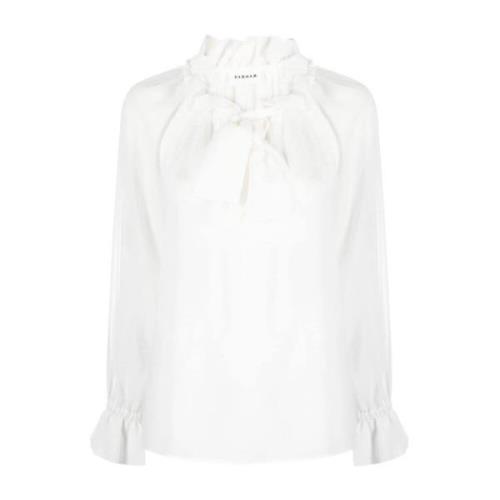 Hvid Skjorte med Rynket Detalje og Halsbånd