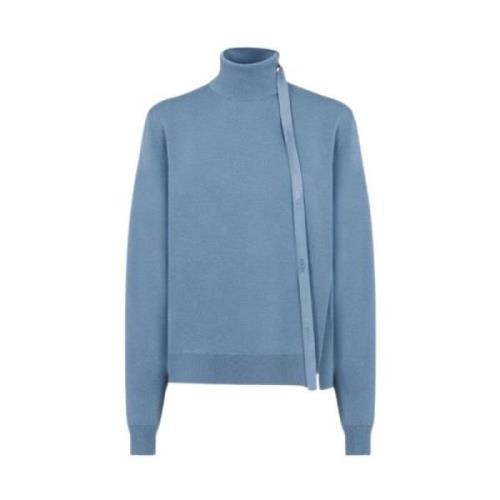 Blå Sweater med Høj Hals og Udstansede Ærmer