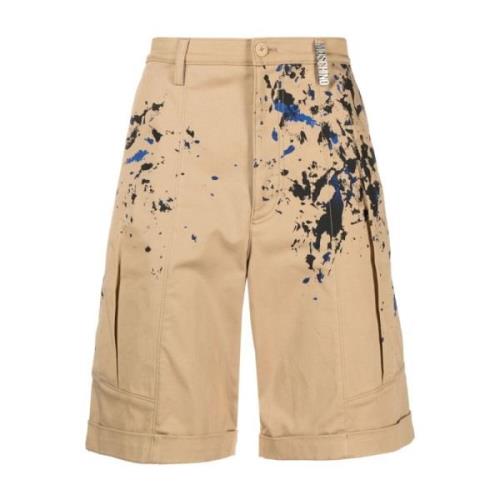 Beige Shorts med Malerisk Print