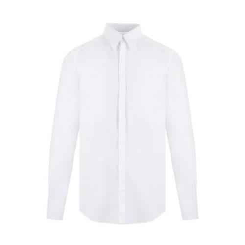 Hvid Bomuldspoplin Skjorte med Spids Krave og Knappelukning