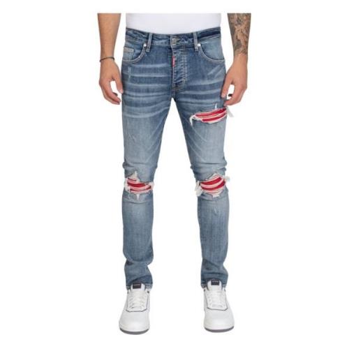 Røde Ripped Biker Jeans