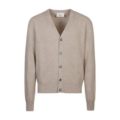 Beige Uld Cardigan med V-Hals