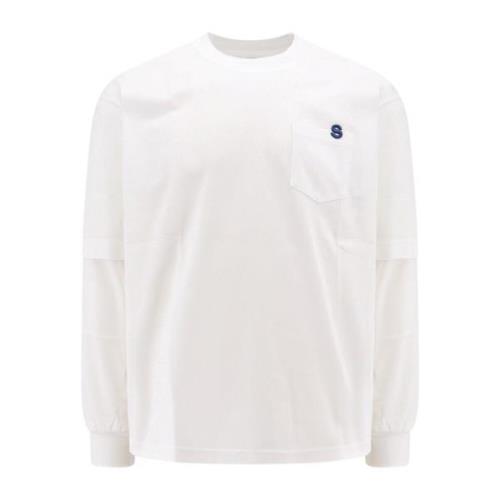 Hvid Crew-neck T-shirt med lynlåslomme