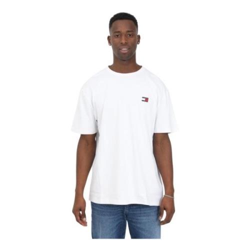 Hvid Bomuld Halværmet T-shirt med Broderet Logo til Mænd