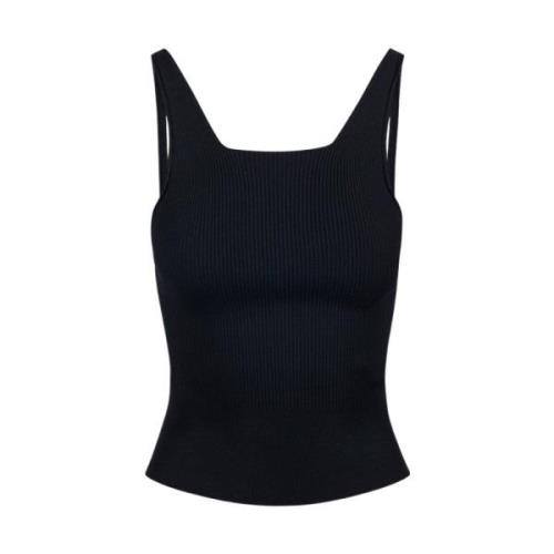 Sort ribbet tanktop med halterneck-stropper