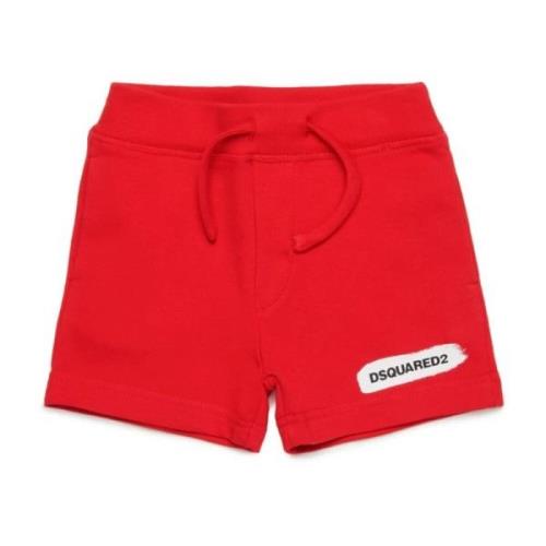 Røde Bermuda Shorts i Bomuld med Uld Effekt Mønster og Logo Print