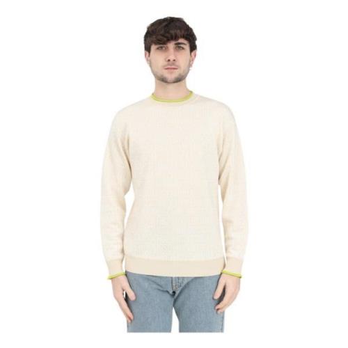 Beige Sweater med Grøn Stribe Logo