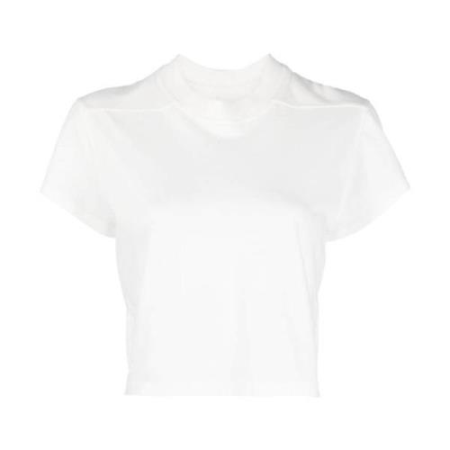 Hvid Bomuld Cropped T-shirt med Ribbede Detaljer