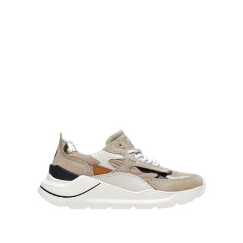 Beige Nylon Sneakers med Suede og Sort Læder