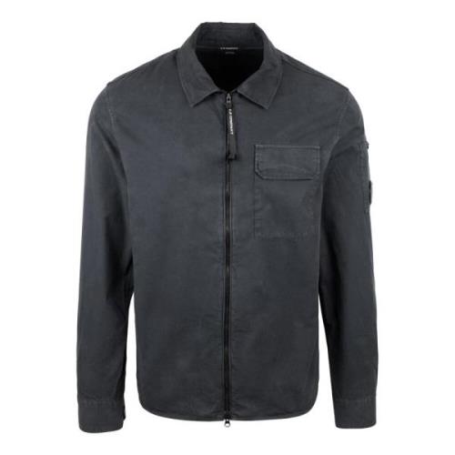 Sort Overshirt med Lynlåslukning og Linse Detalje